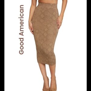 Good American Taupe Snake Print Slim Pencil Mini Skirt Sz 2 Elastic Waist